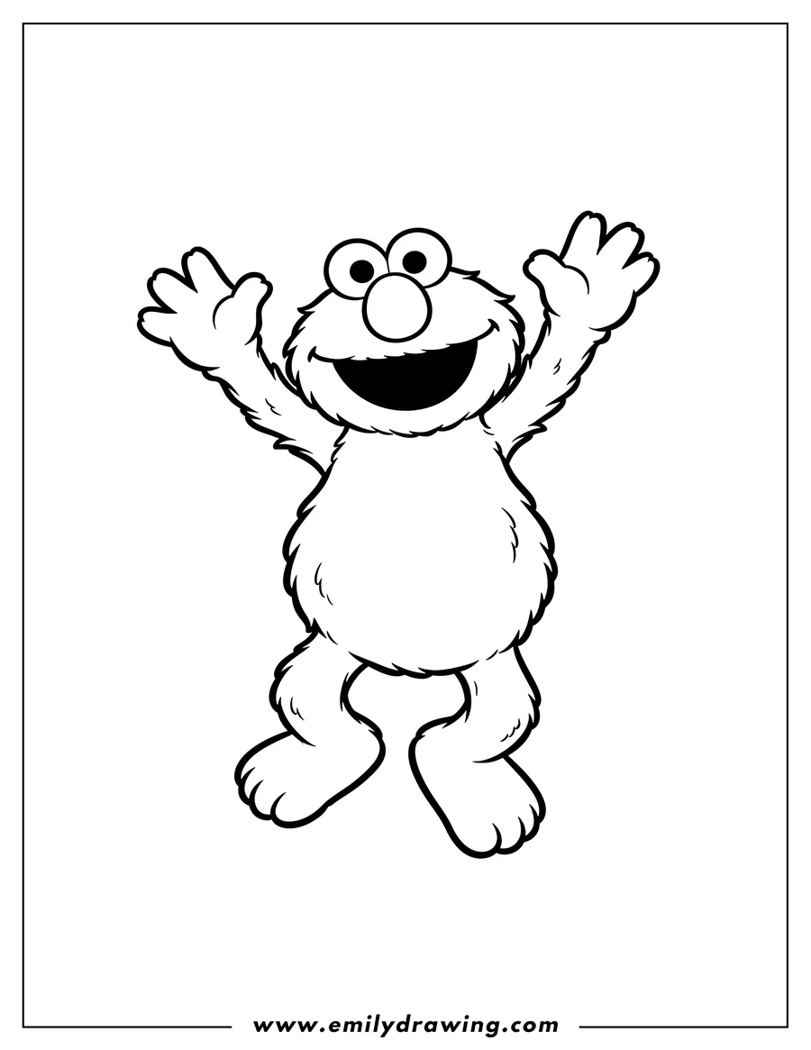 Printable line art of simple Elmo Preschoolers, happy and jumping with arms raised