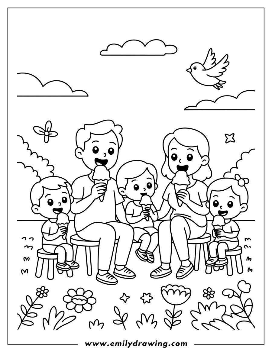 PDF style coloring page: family