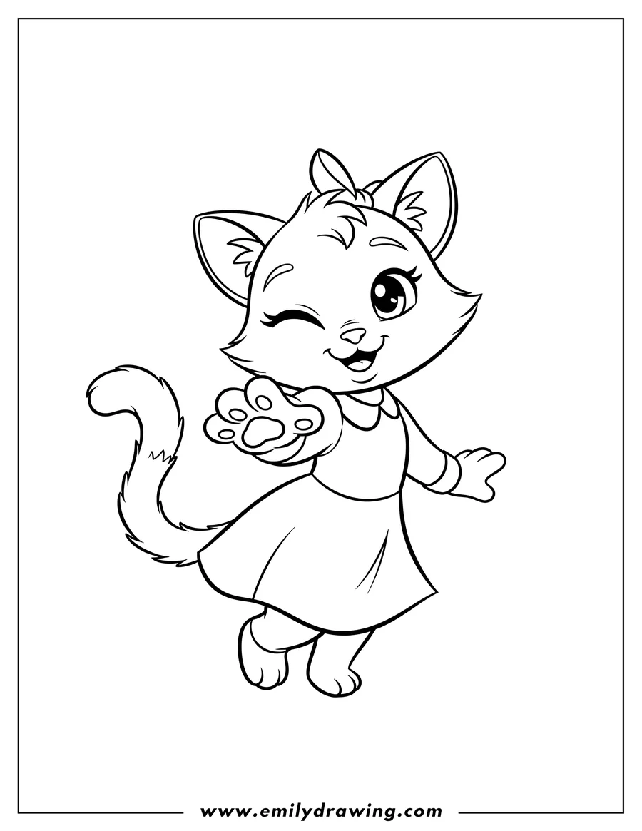 Free to print drawing of simple Felina winking and reaching out a paw