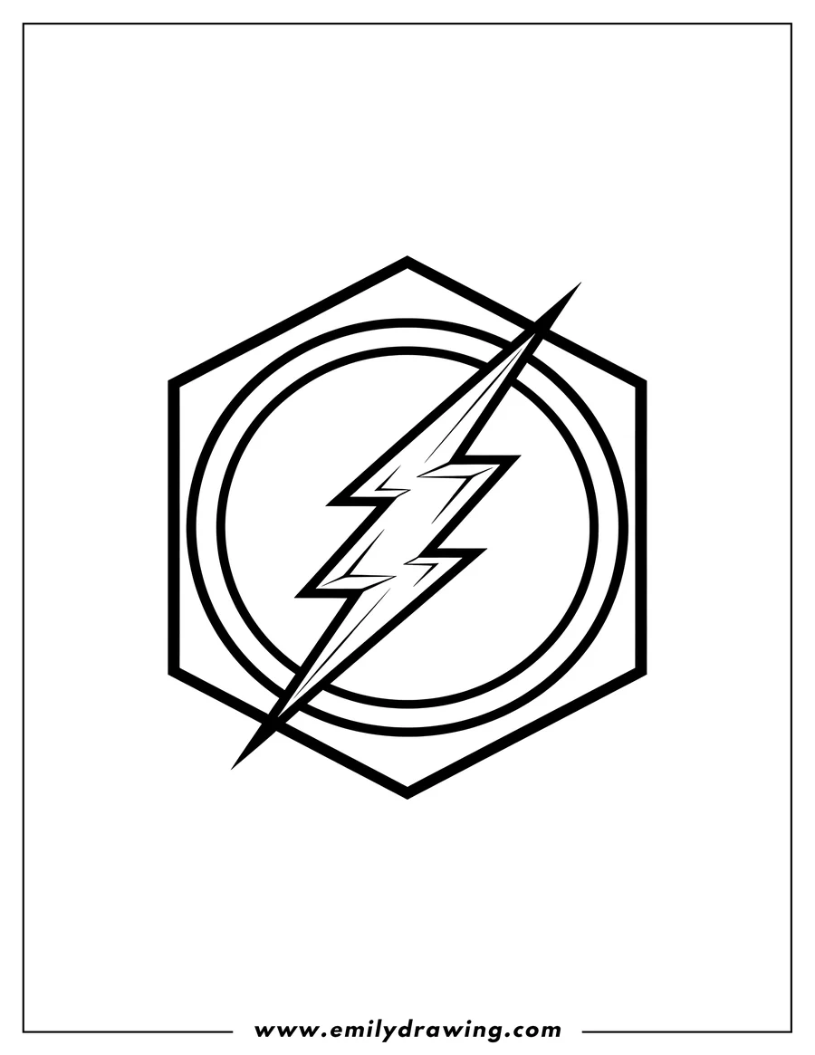 Free to print drawing of flash logo featuring a lightning bolt inside a circle, ready to color