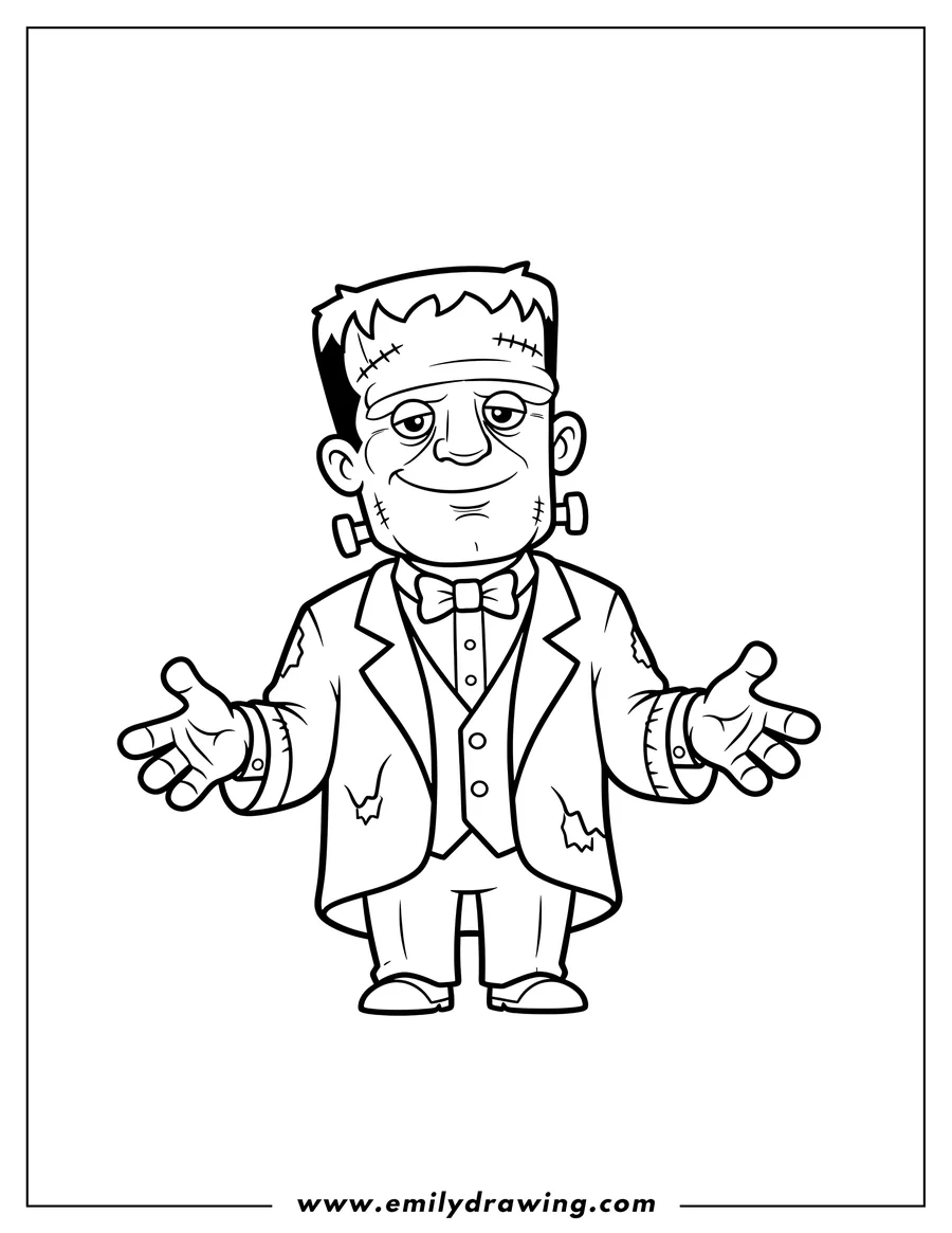 Free printable coloring sheet of easy Frankenstein with neck bolts