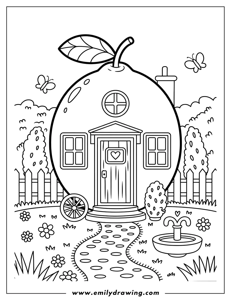 Linear illustration of fruit House