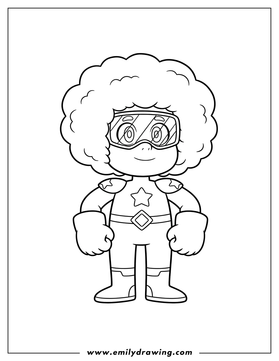 Free to print drawing of simple Garnet Preschoolers, standing with clenched fists and wearing her visor