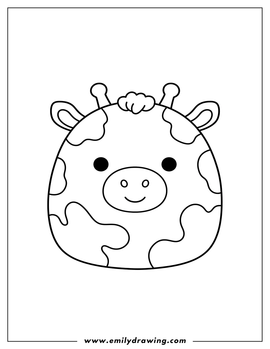 Full page coloring image of garry Giraffe Squishmallow, head-only, coloring page outline