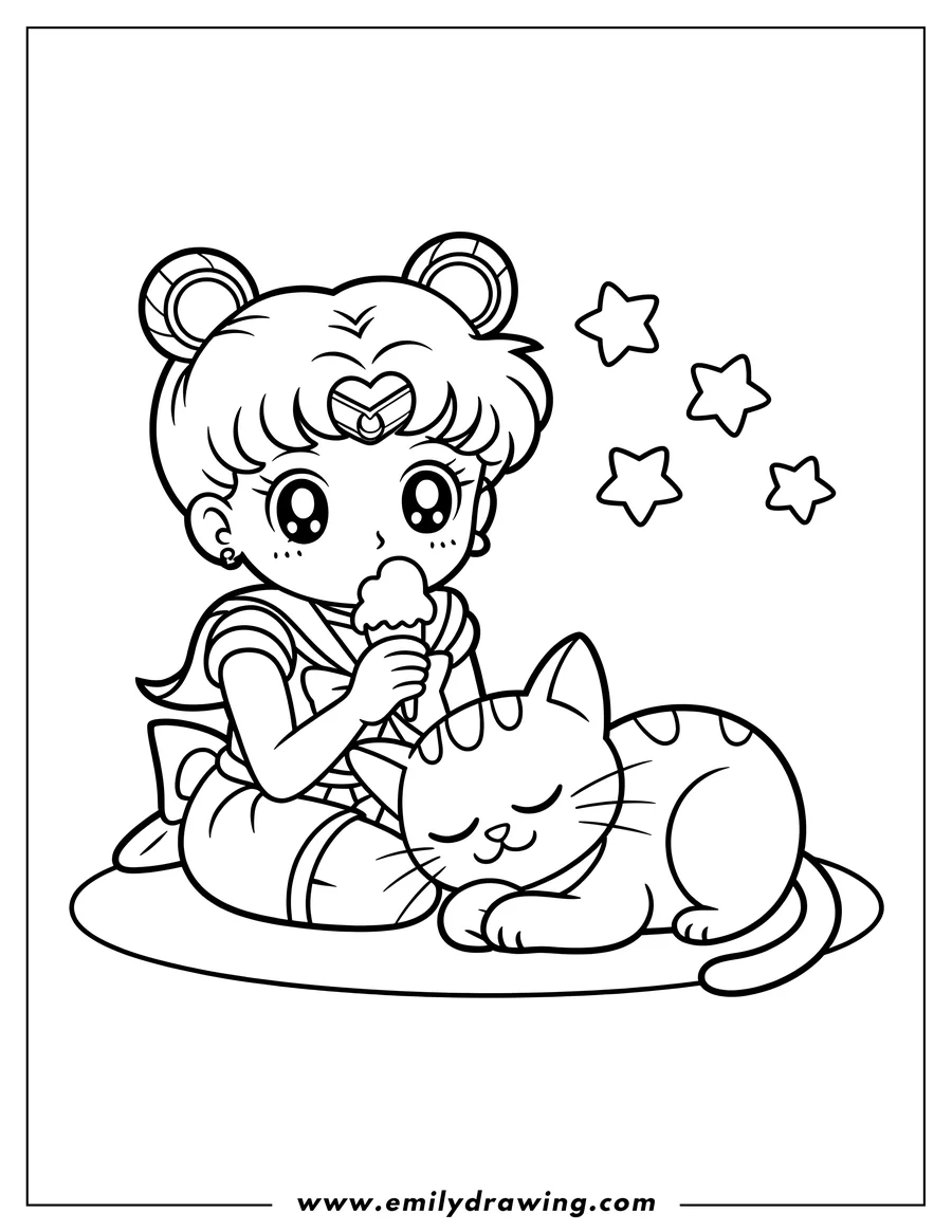 Linear illustration of girl