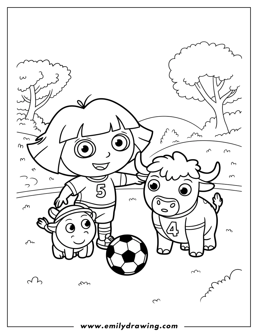 Doodle style coloring picture of girl