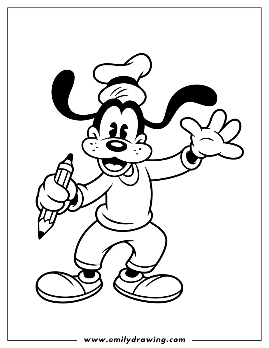 Black and white line art of goofy