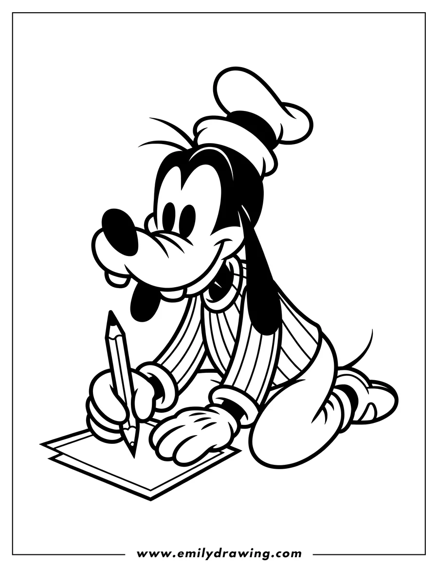 Coloring sheet featuring goofy