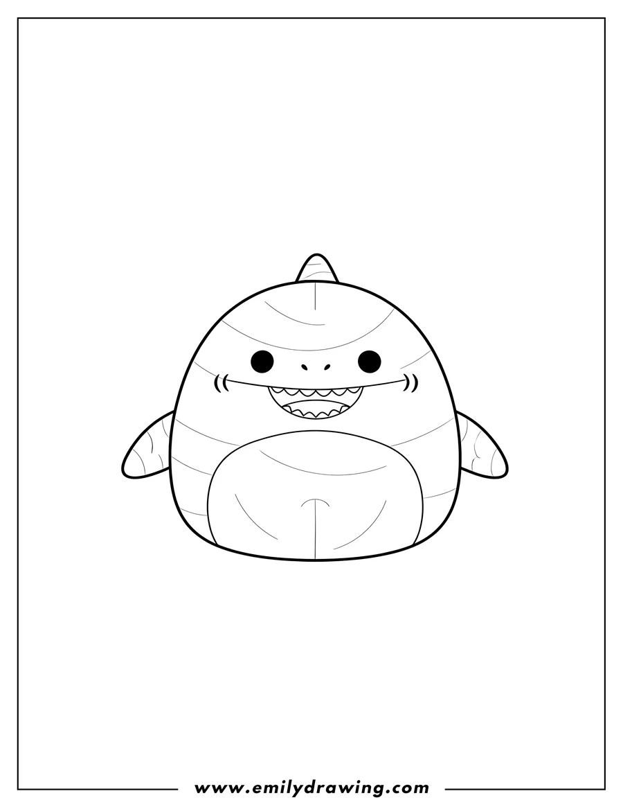 High quality printable gordon Shark Squishmallow smiling and showing teeth for coloring
