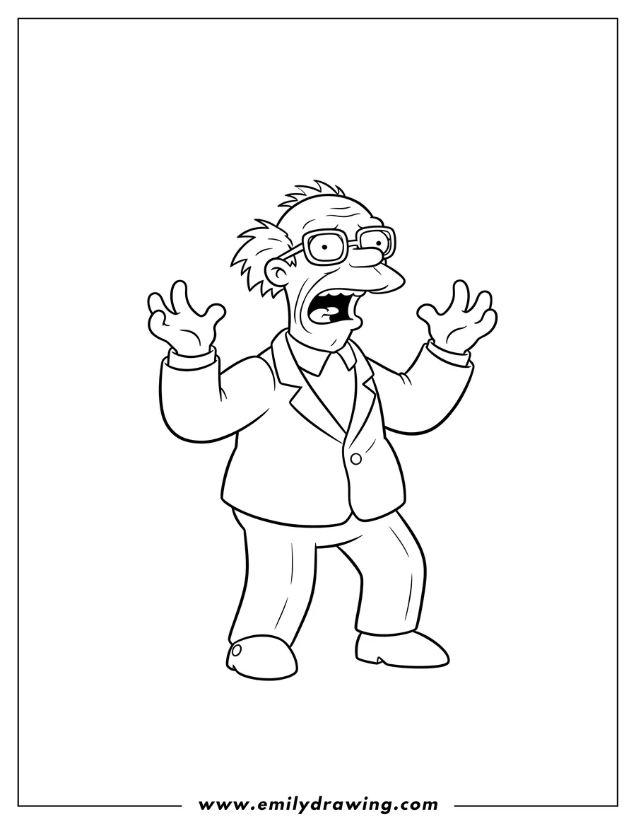 Vector style outline of grandpa Simpson Scaled, shouting and gesturing, wearing glasses