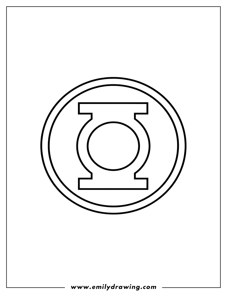 Full page coloring image of green Lantern Logo outline for coloring