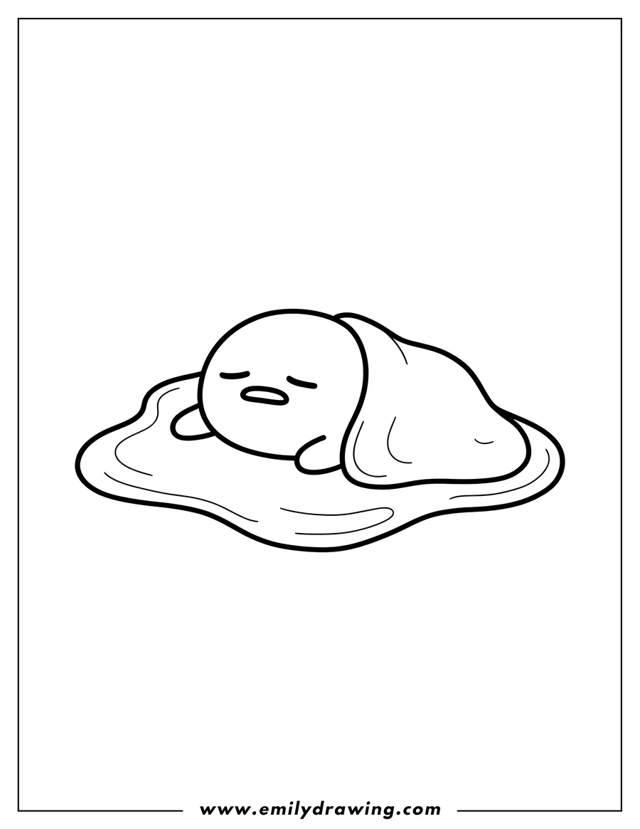 Outline drawing of gudetama wants to sleep, lying on an egg puddle
