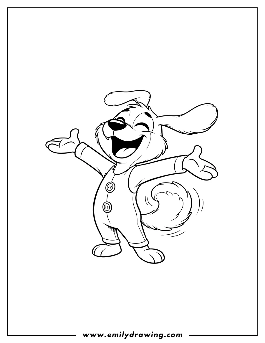 Vector style outline of happy Dogday character joyfully laughing with arms outstretched