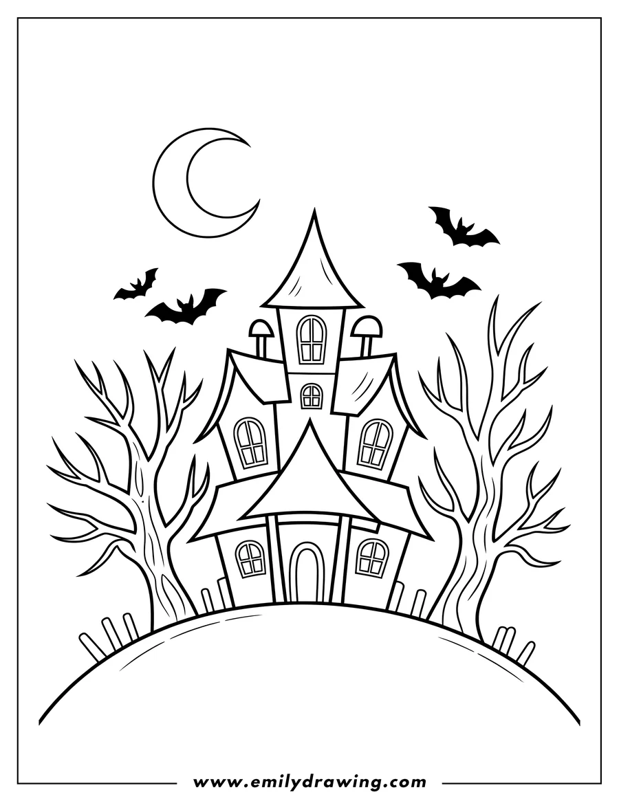 Printable line art of haunted House