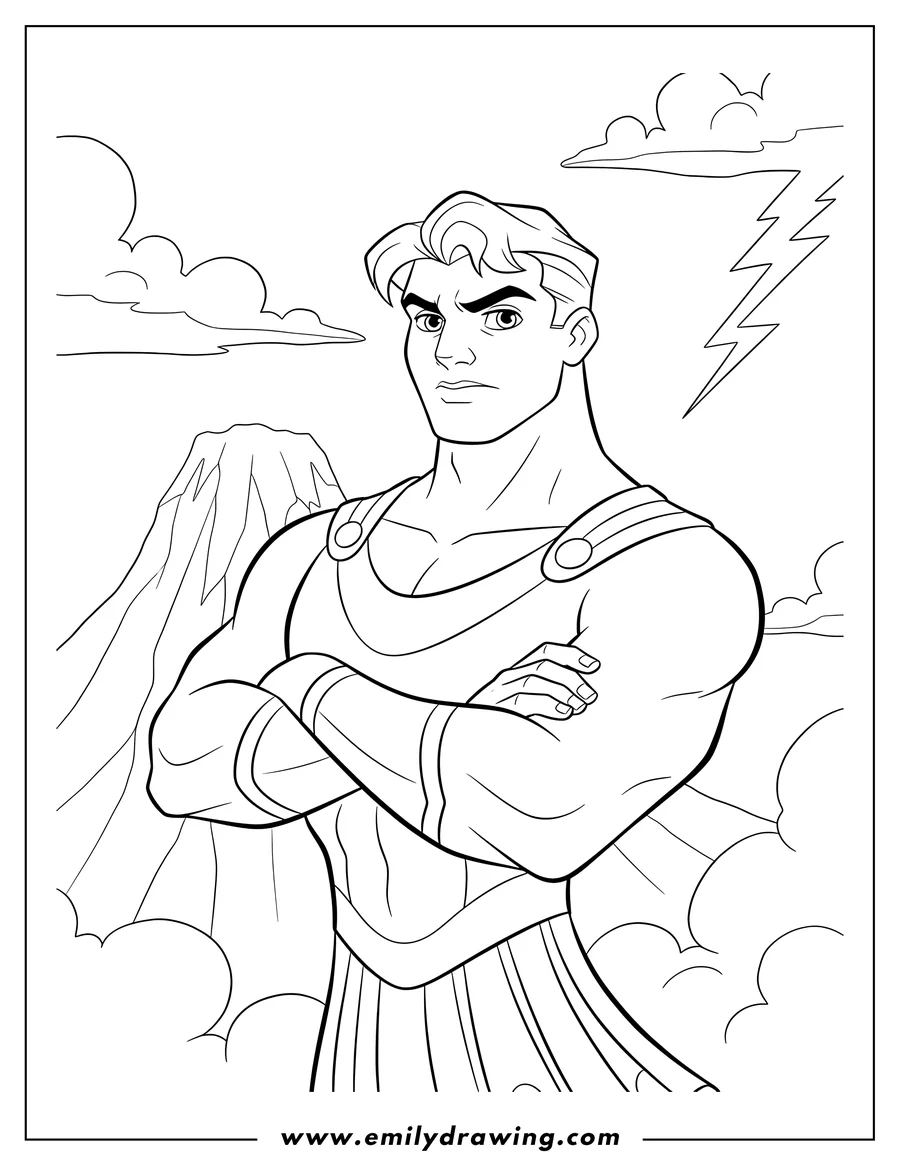 High quality printable hercules Movies, Hercules standing with arms crossed for coloring