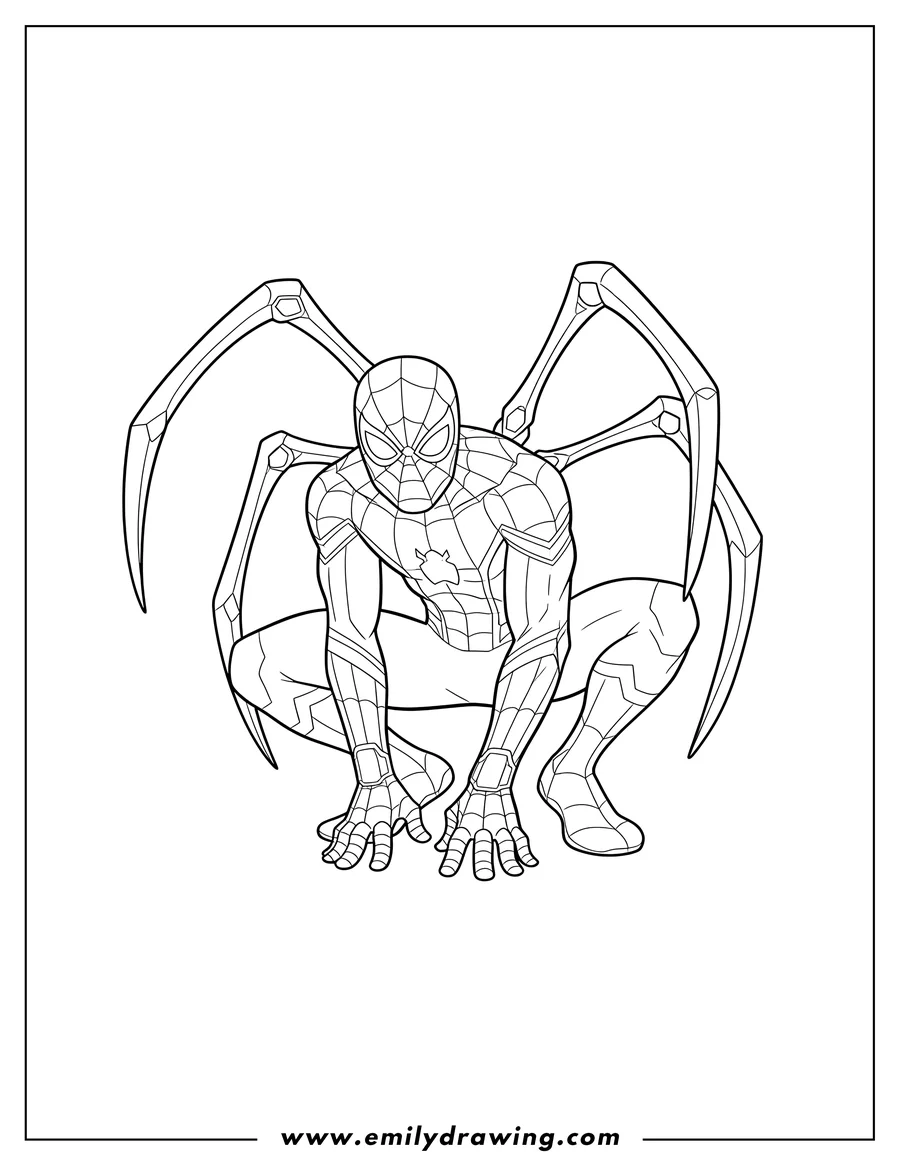 Vector style outline of simple Iron Spider Man Outline, crouching