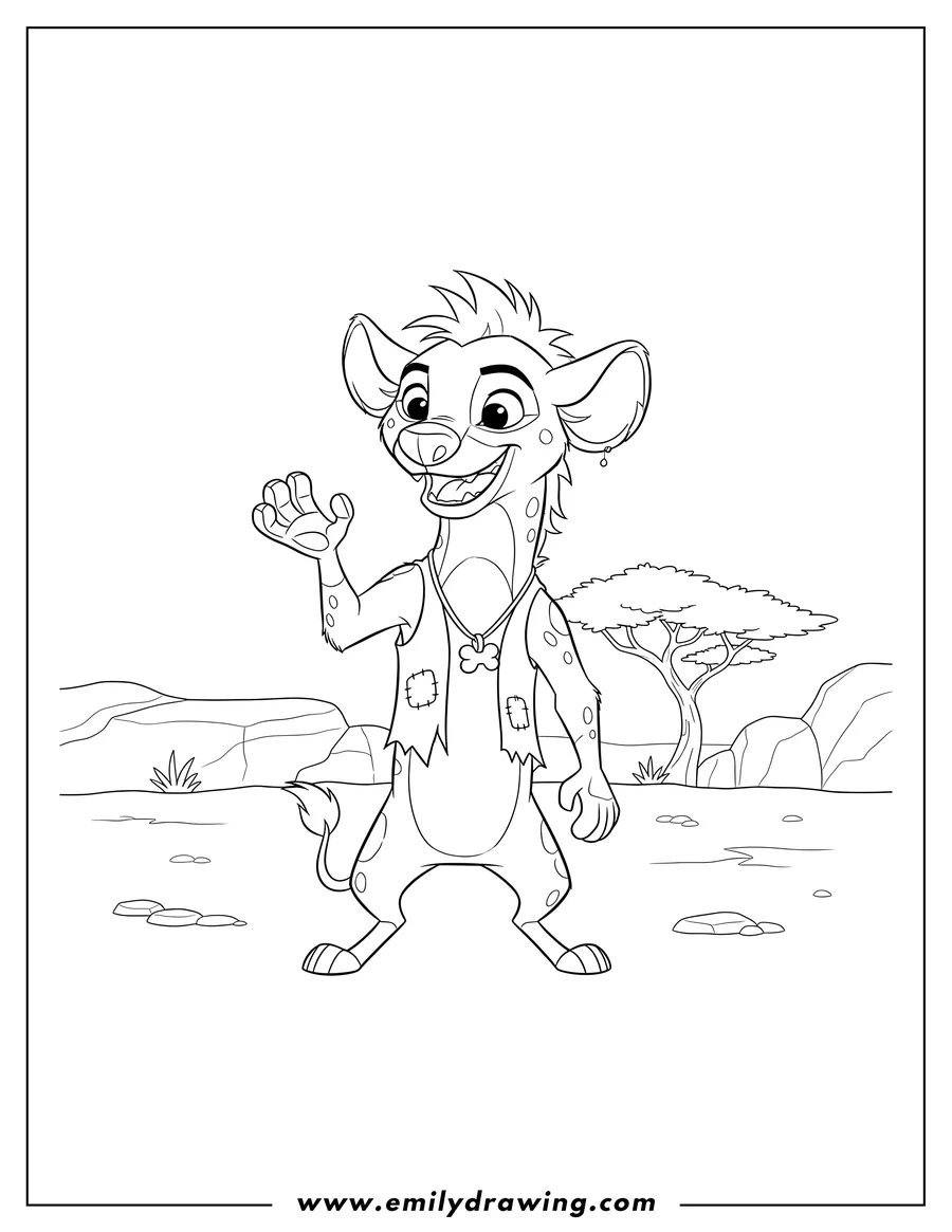 Coloring page of easy Janja Hyena standing and smiling