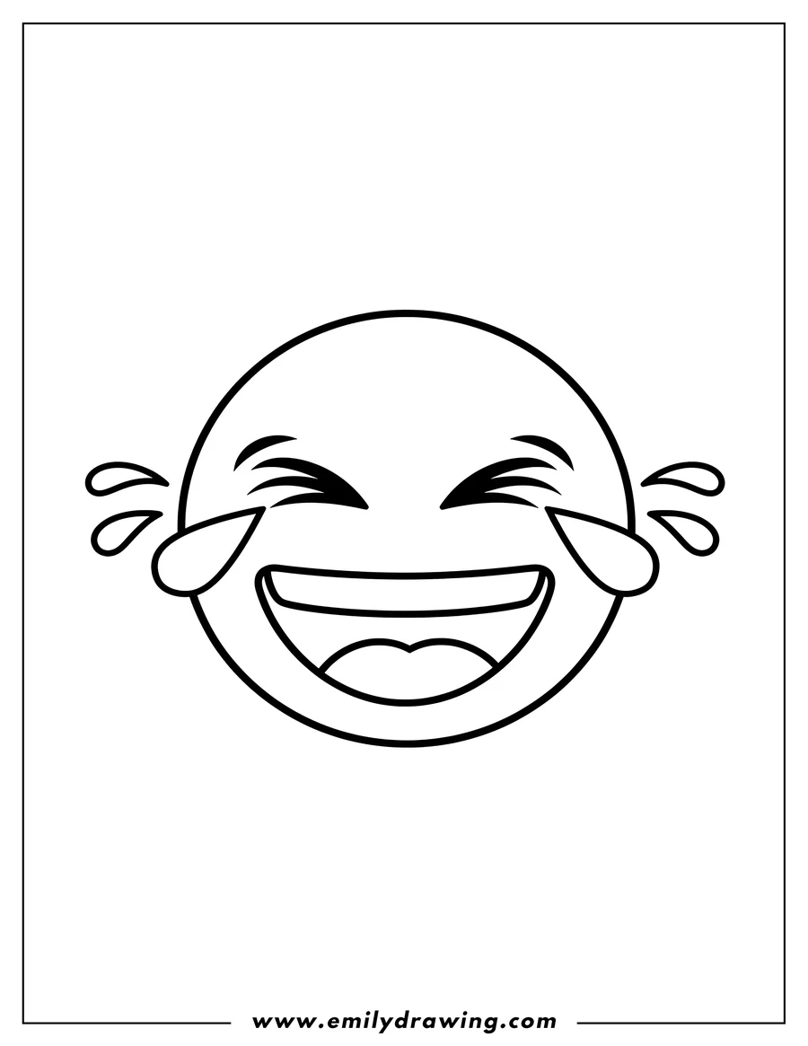 Free to print drawing of simple laughing emoji face with tears of joy for preschoolers