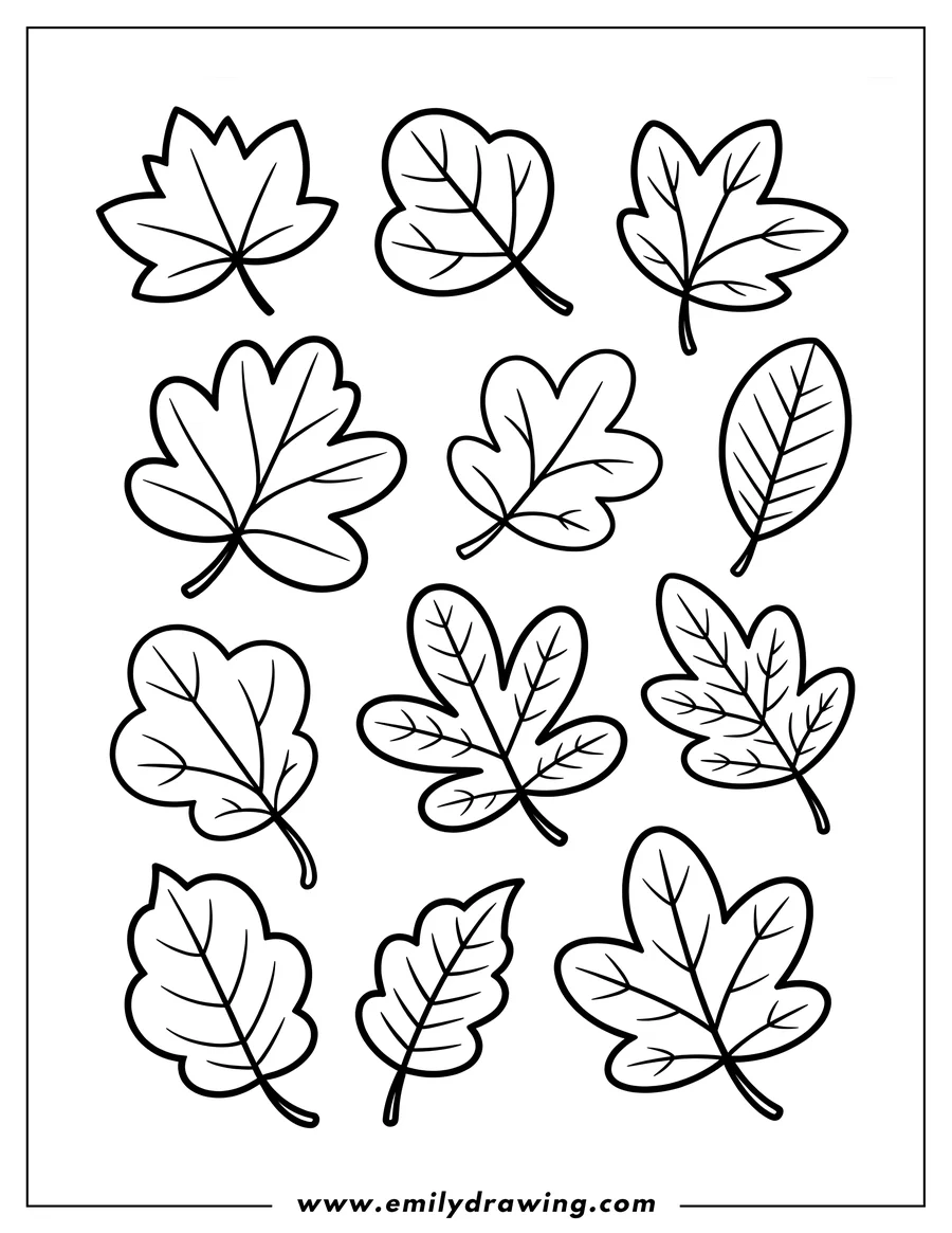 Printable line art of leaves