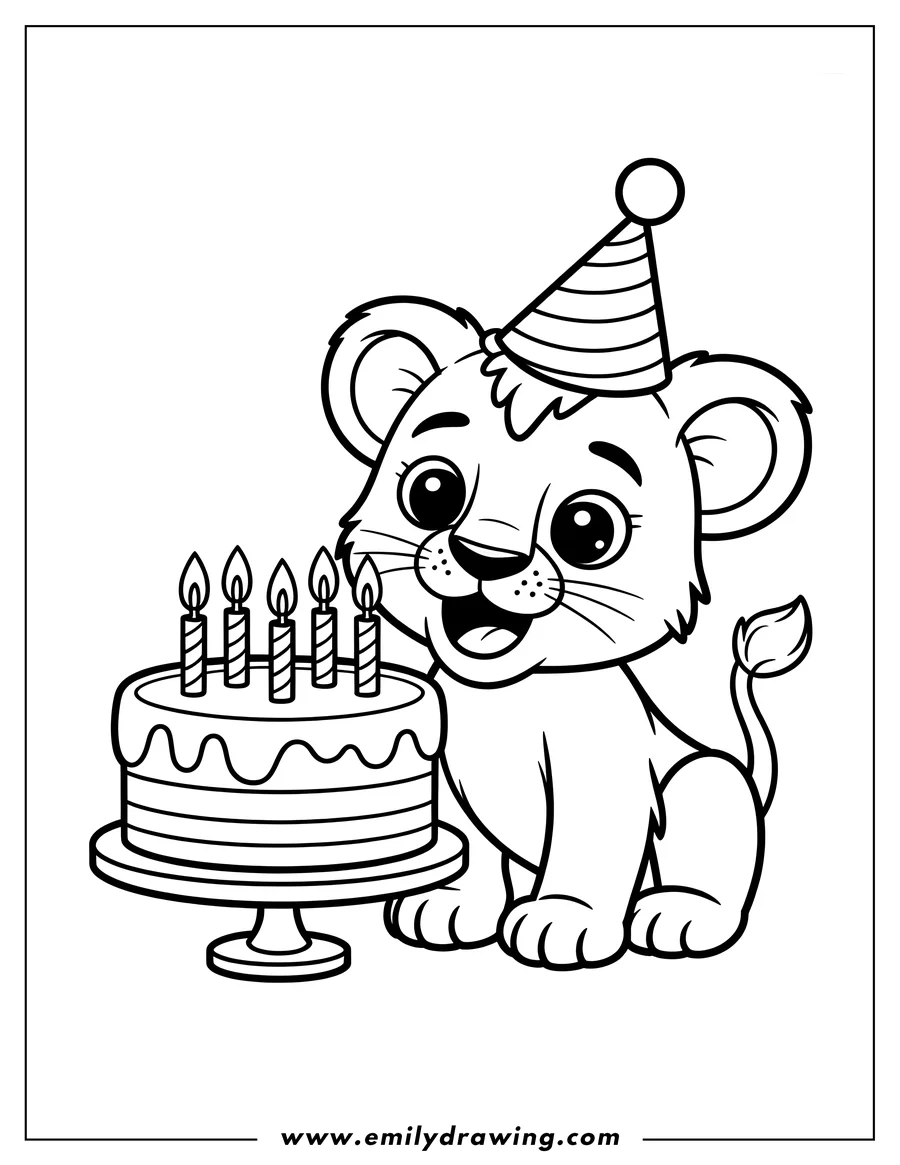 Linear illustration of lion Cub