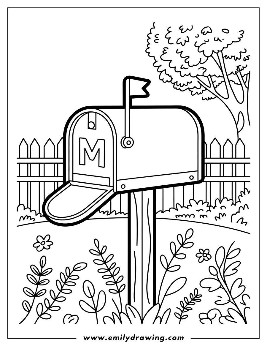 Coloring page of mailbox