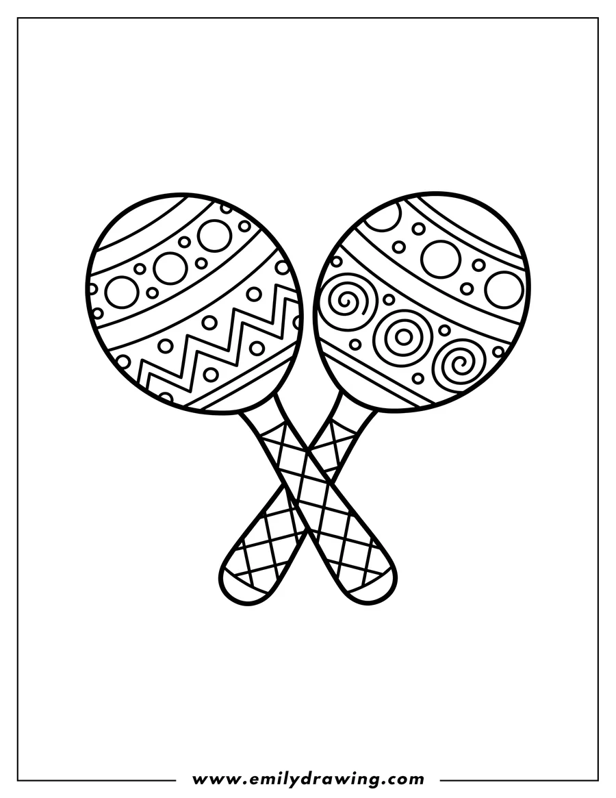 Coloring page for kids: simple Maracas crossed with simple patterns
