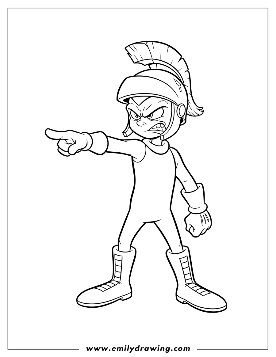 Simple sketch of marvin the Martian pointing with an angry expression to color