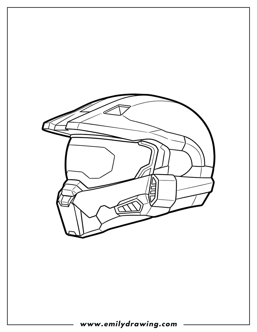 Free printable coloring sheet of simple Halo Master Chief Helmet line art, side view
