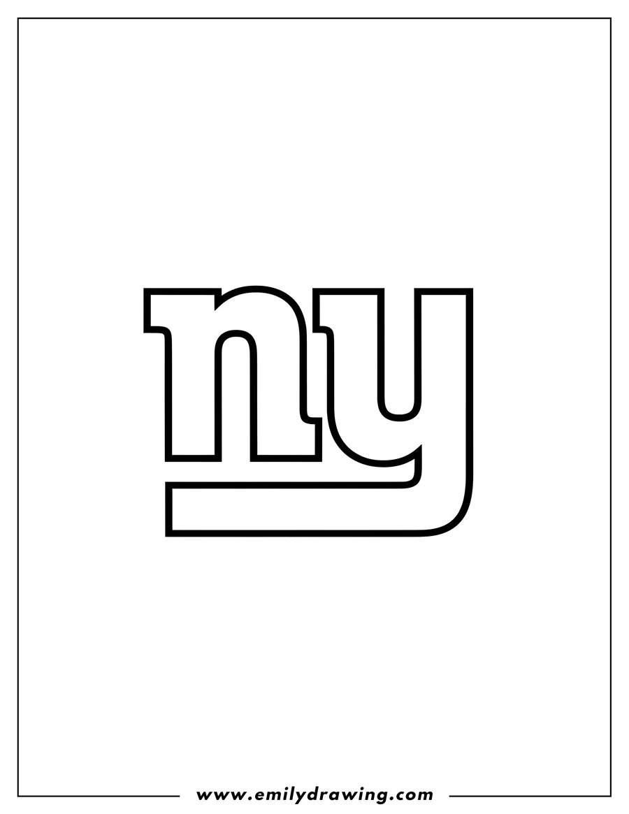 High quality printable new York Giants 'NY' logo with a horizontal bar, outline for coloring for coloring