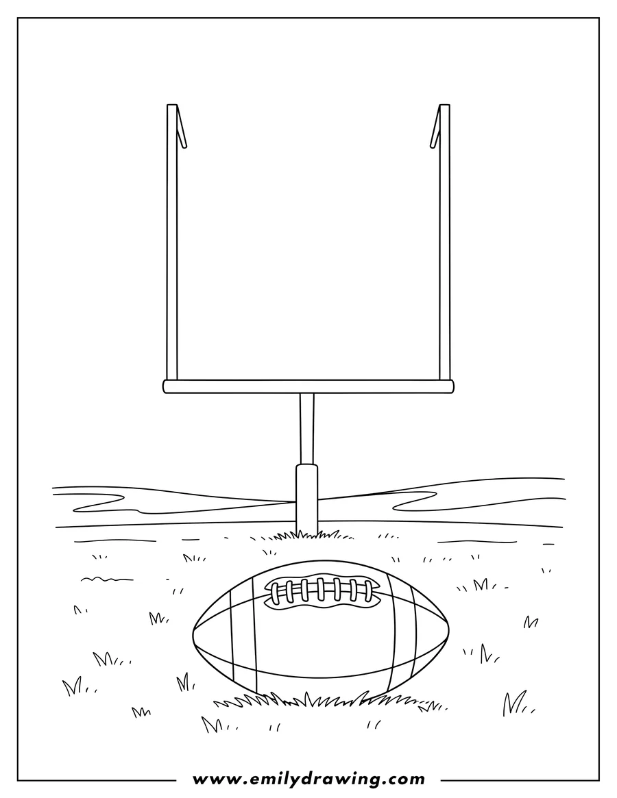 Coloring page for kids: nfl Football And Goal Post on a grassy field