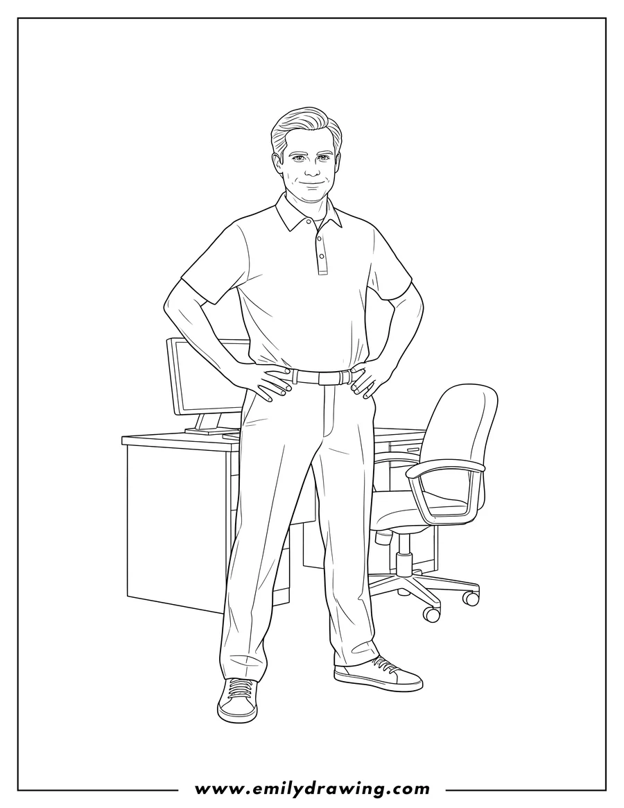 Coloring page of office Temp Ryan Howard standing with hands on his hips