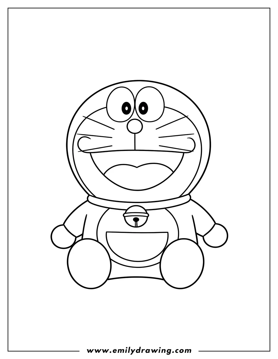 Clean line drawing: simple Outline Doraemon sitting