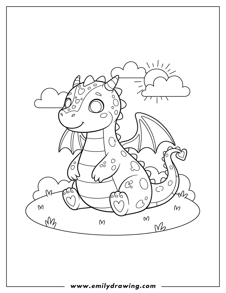 Free to print drawing of simple Outline Dragon sitting with wings To Color
