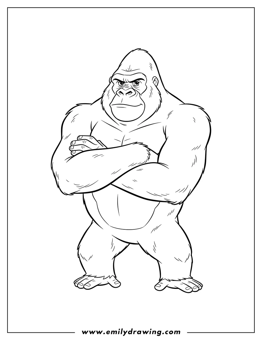 Vector style outline of simple Outline Kerchak Gorilla with crossed arms and a serious expression