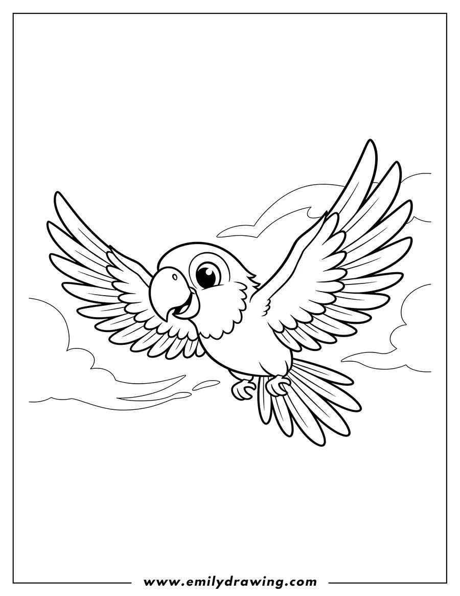 Free to print drawing of simple Outline Parrot Flying with Wings Spread Wide
