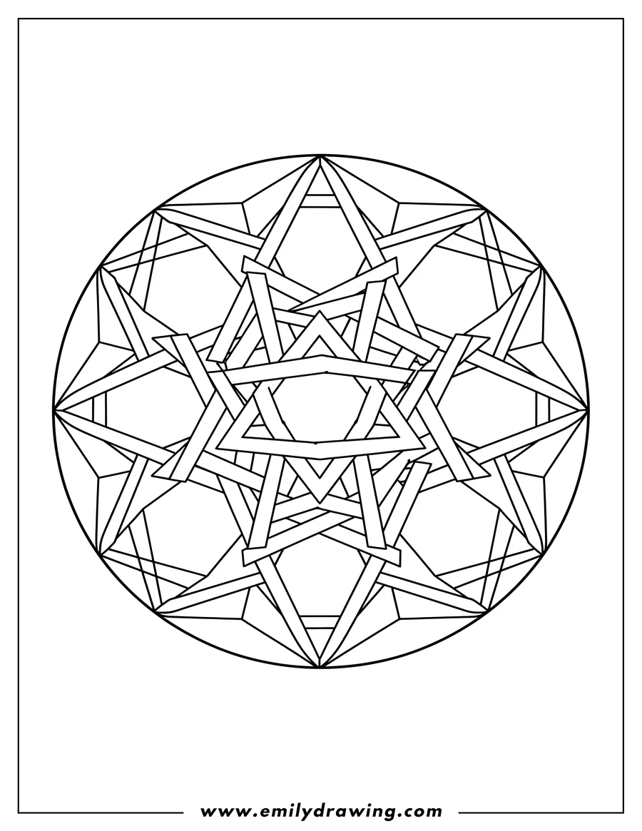 Outline drawing of overlapping Hexagram Patterns with thick, interlocking geometric lines