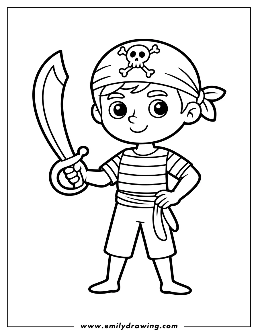 Printable line art of pirate Boy