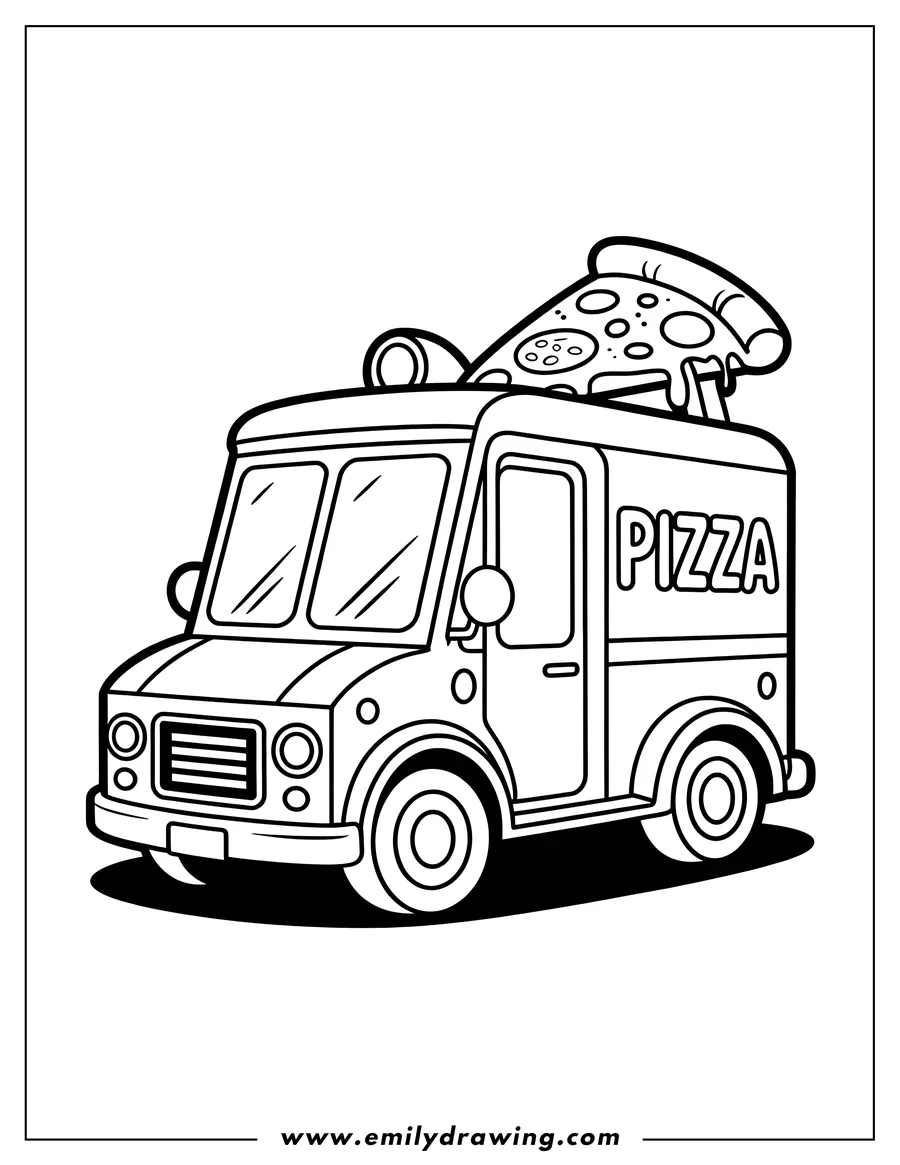 Coloring page for kids: pizza Truck