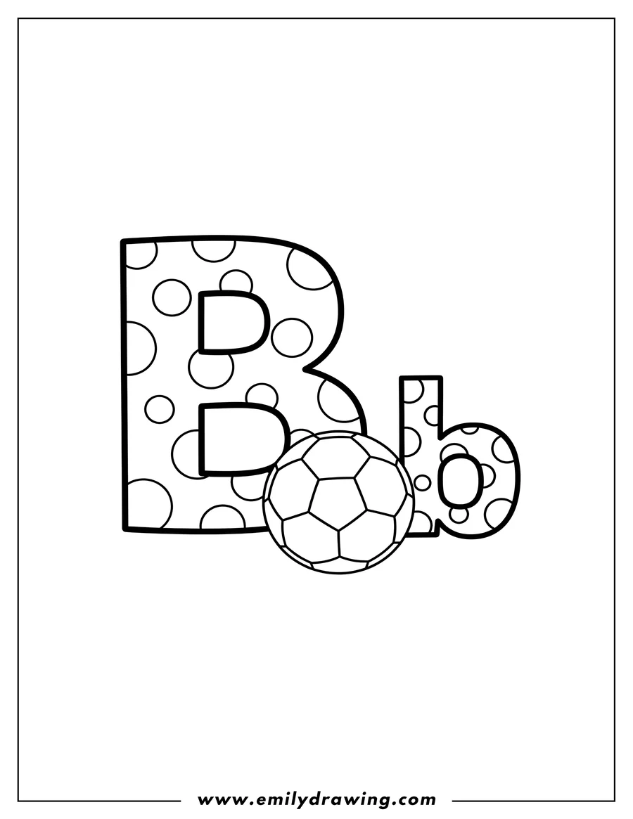 Coloring page of polka Dot Letters B and b with a Soccer Ball