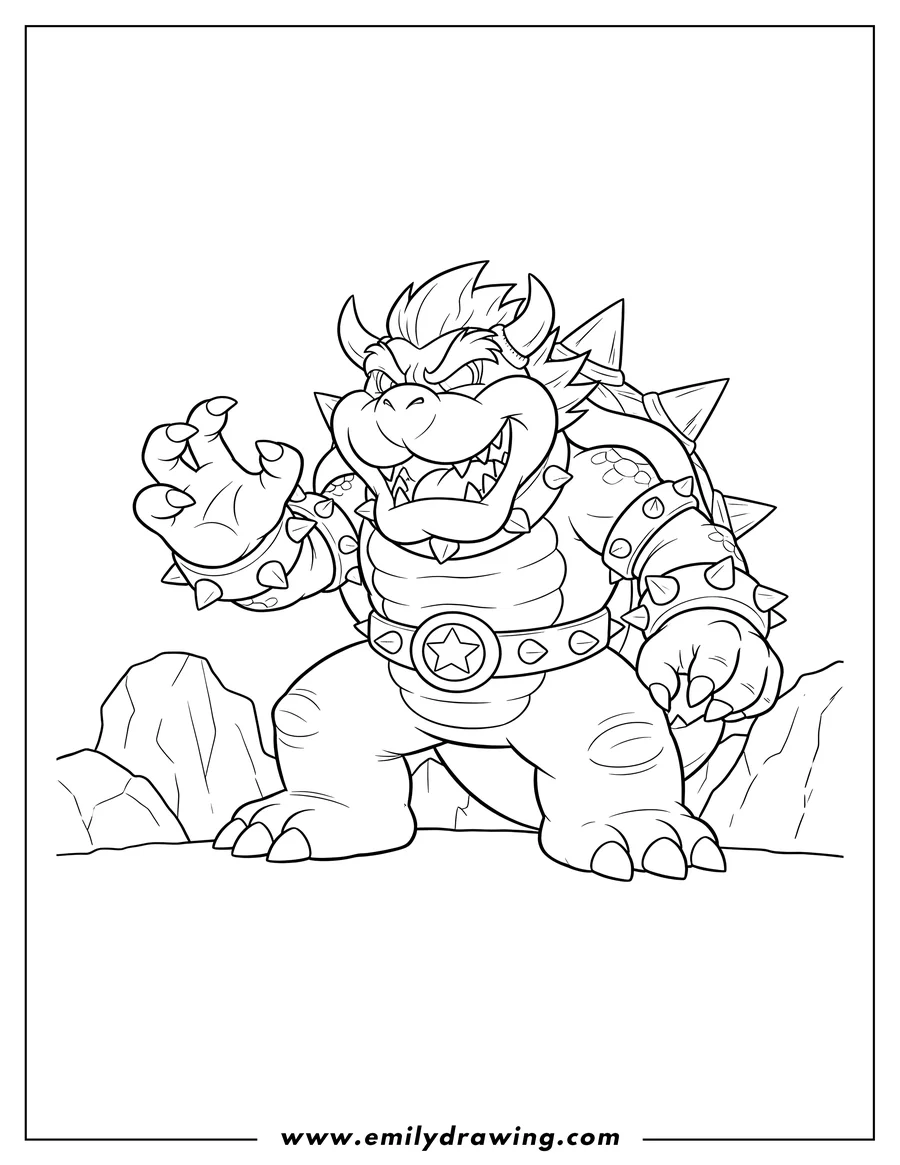 Vector style outline of dark Bowser grinning with a raised claw