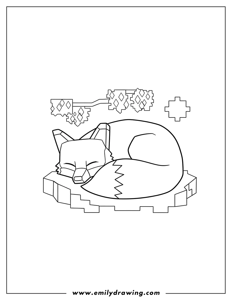 Vector style outline of minecraft Fox sleeping