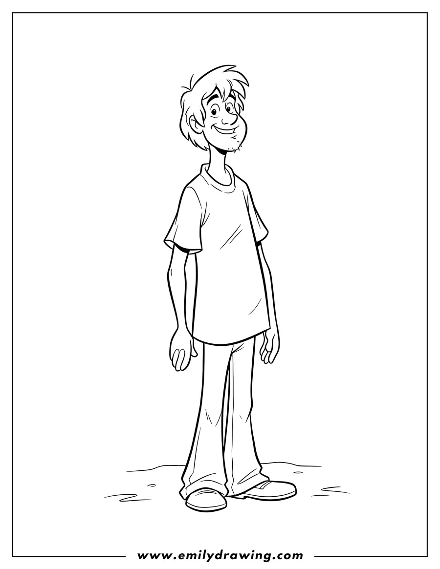 Coloring page of shaggy standing and smiling