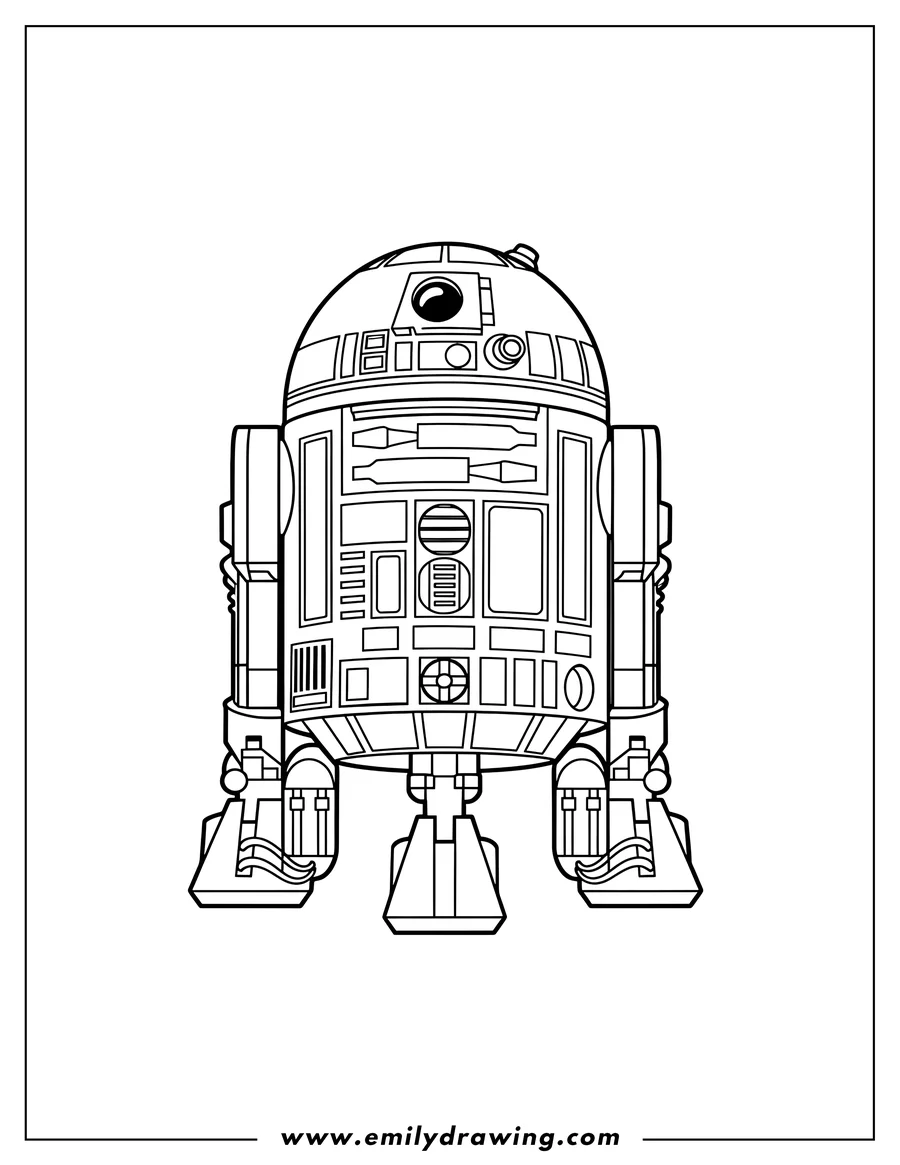 Vector style outline of simple R2-D2 droid standing
