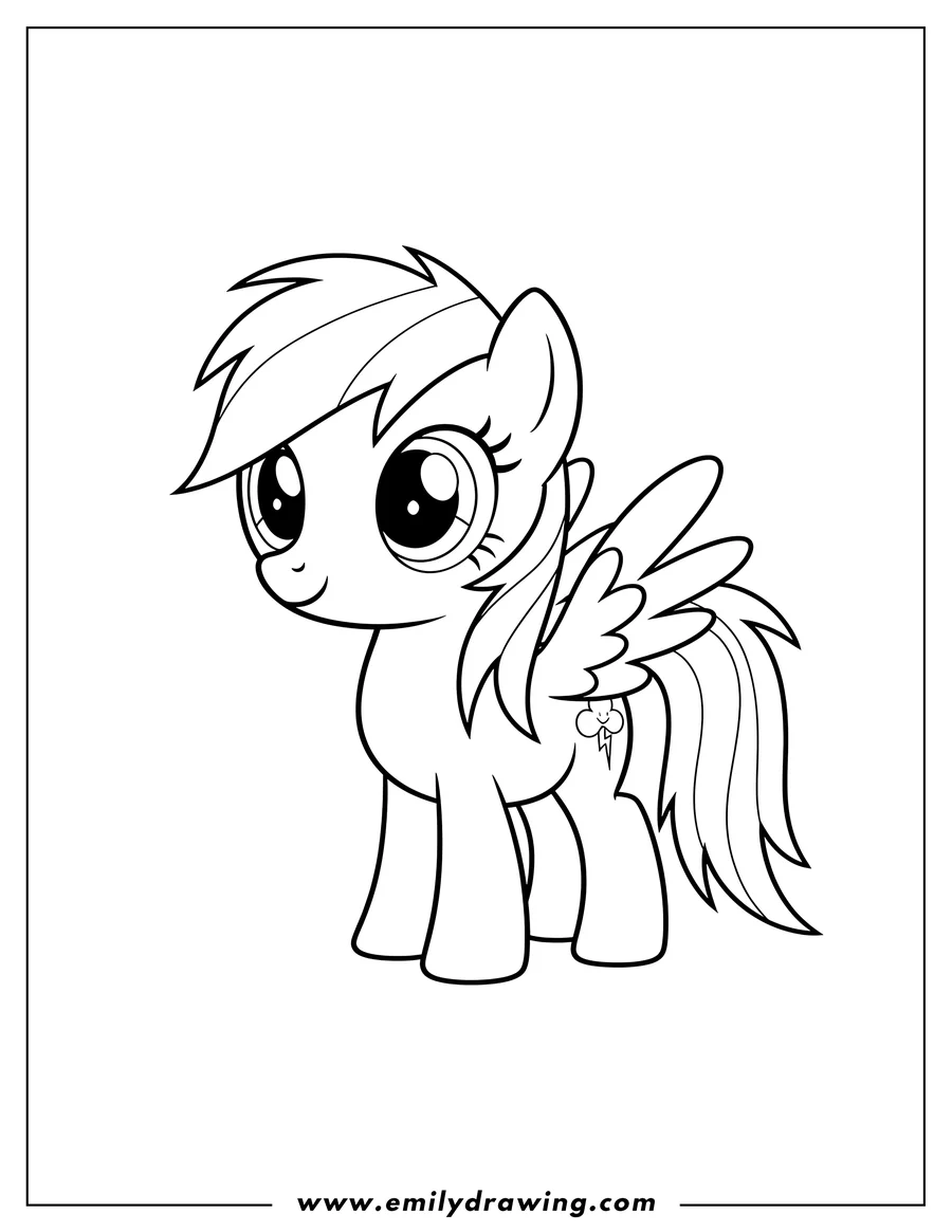 Vector style outline of simple Rainbow Dash, a cute pegasus pony with big eyes