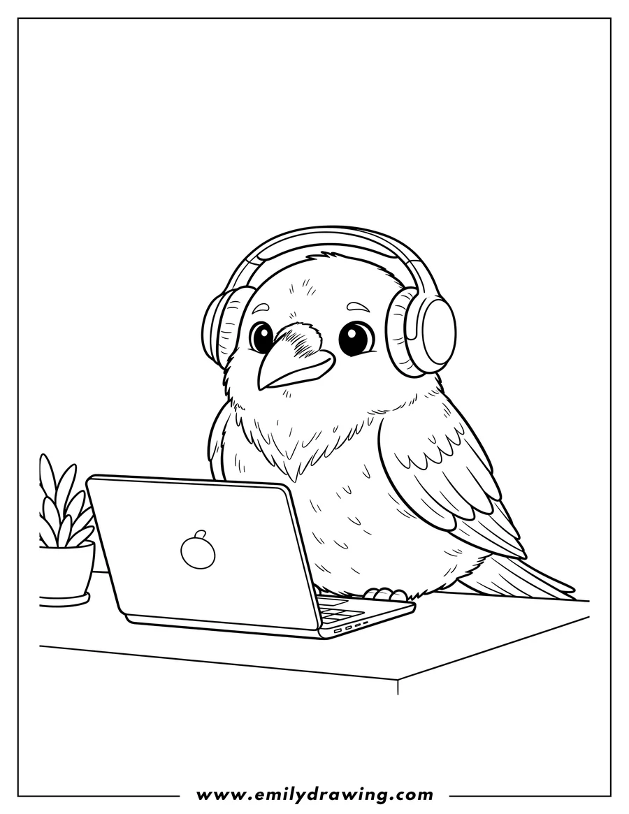 Printable line art of raven