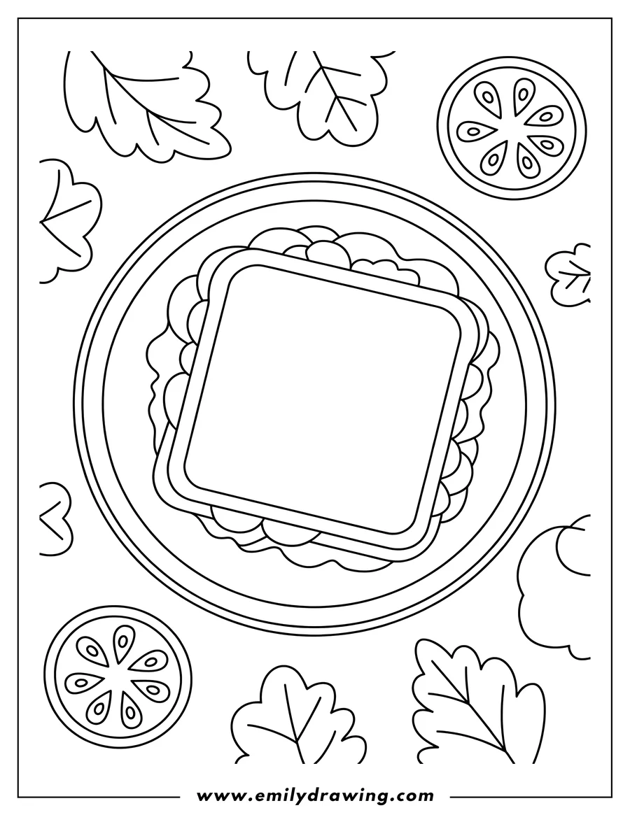 Full page coloring image of sandwich