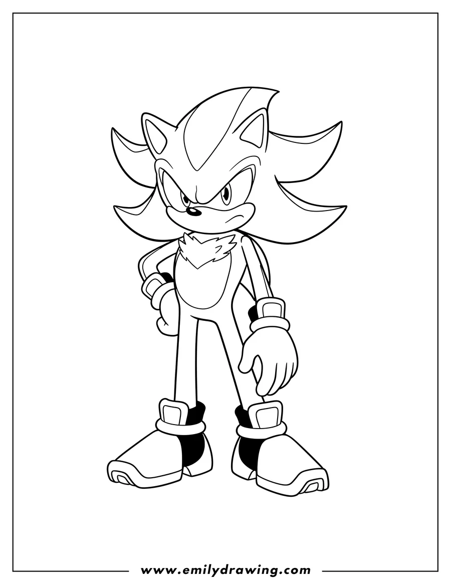 Downloadable coloring page of shadow Hedgehog With Hand On Hip, Looking Serious