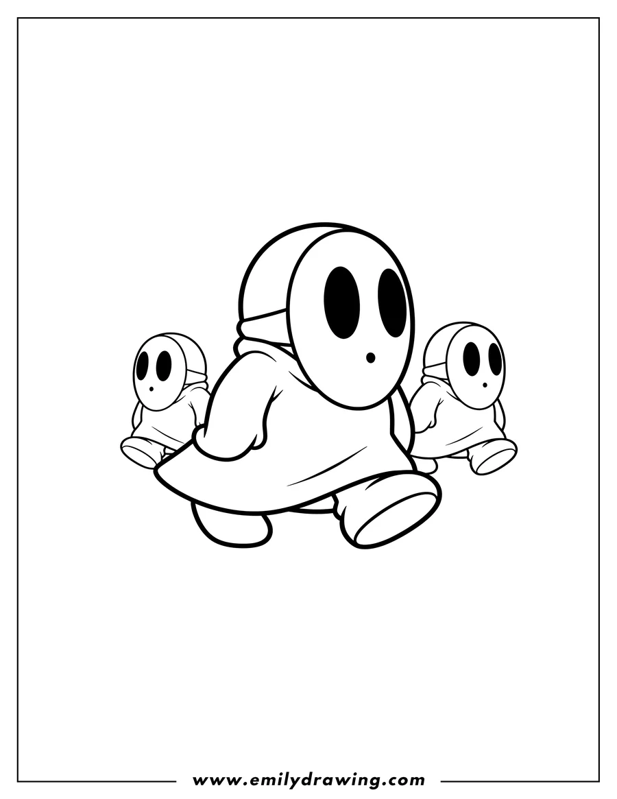 Printable coloring page of simple Shy Guy Outline Preschoolers walking