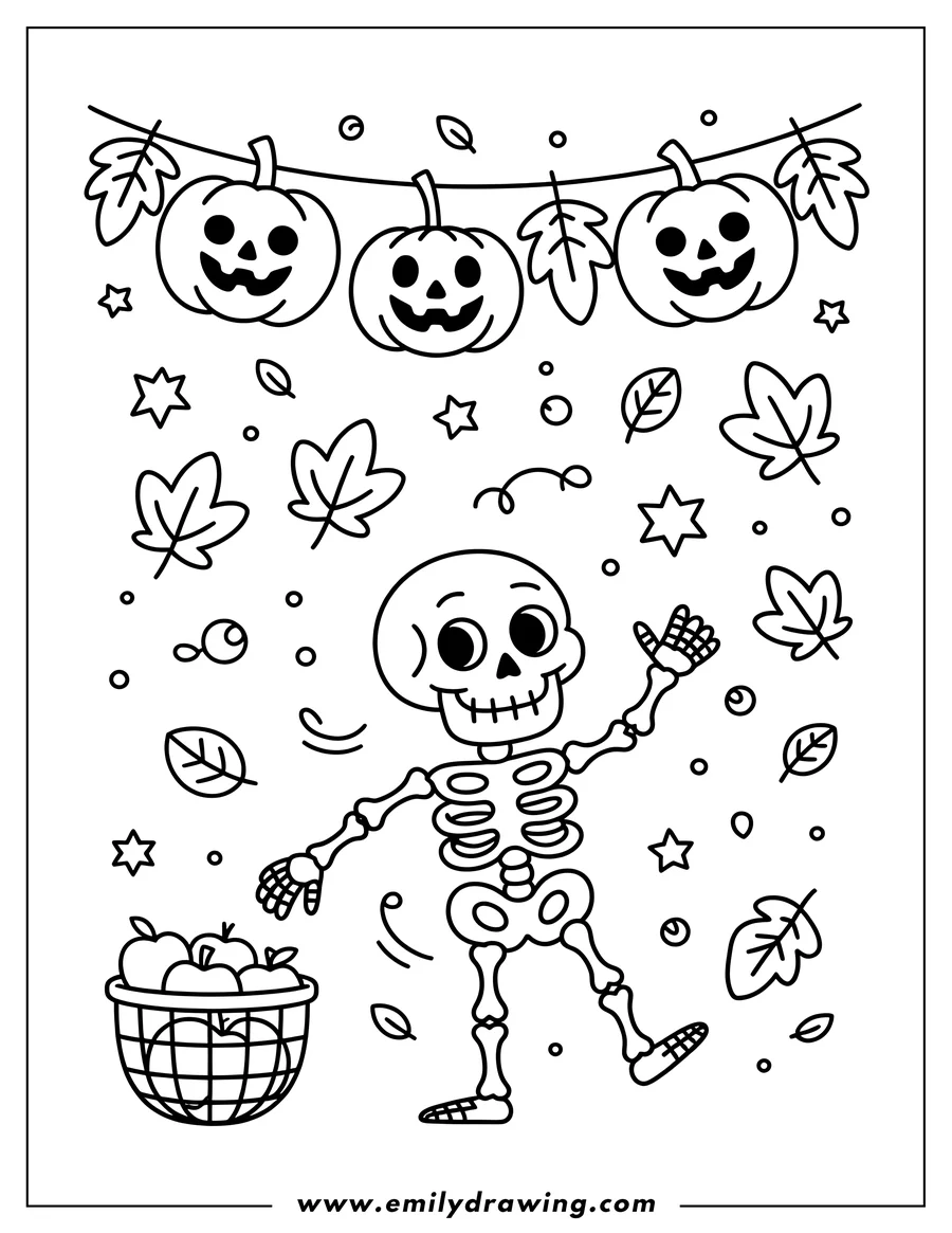 Black and white line art of skeleton
