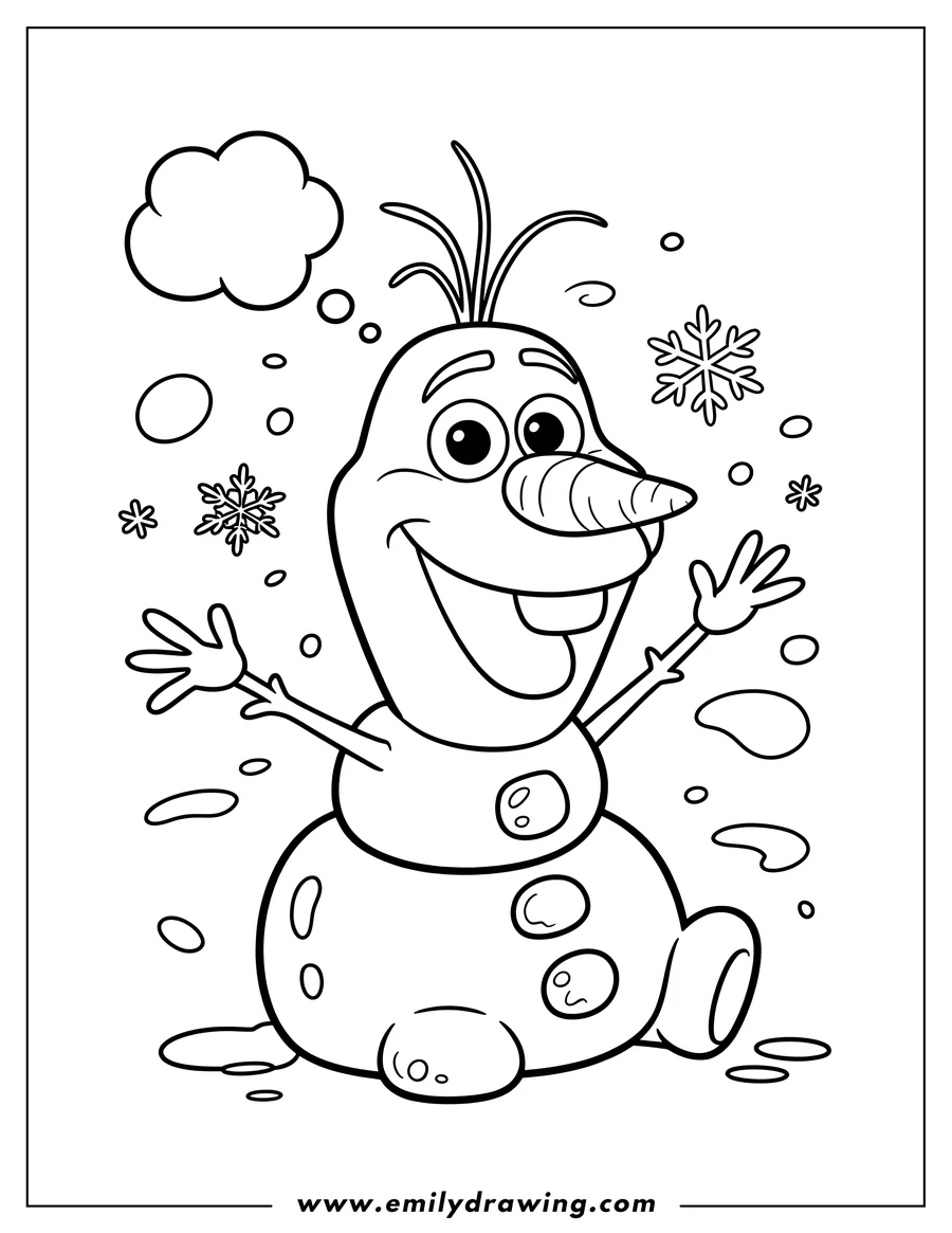 Printable line art of snowman